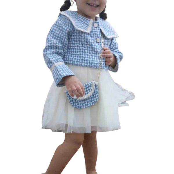 2-6Y Girls 3PCS Plaid Dress Set