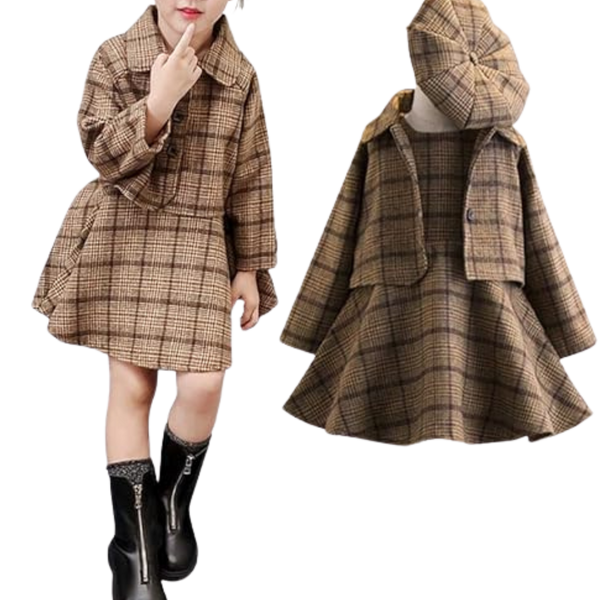 2-6Y Girls 3PCS Plaid Dress Set